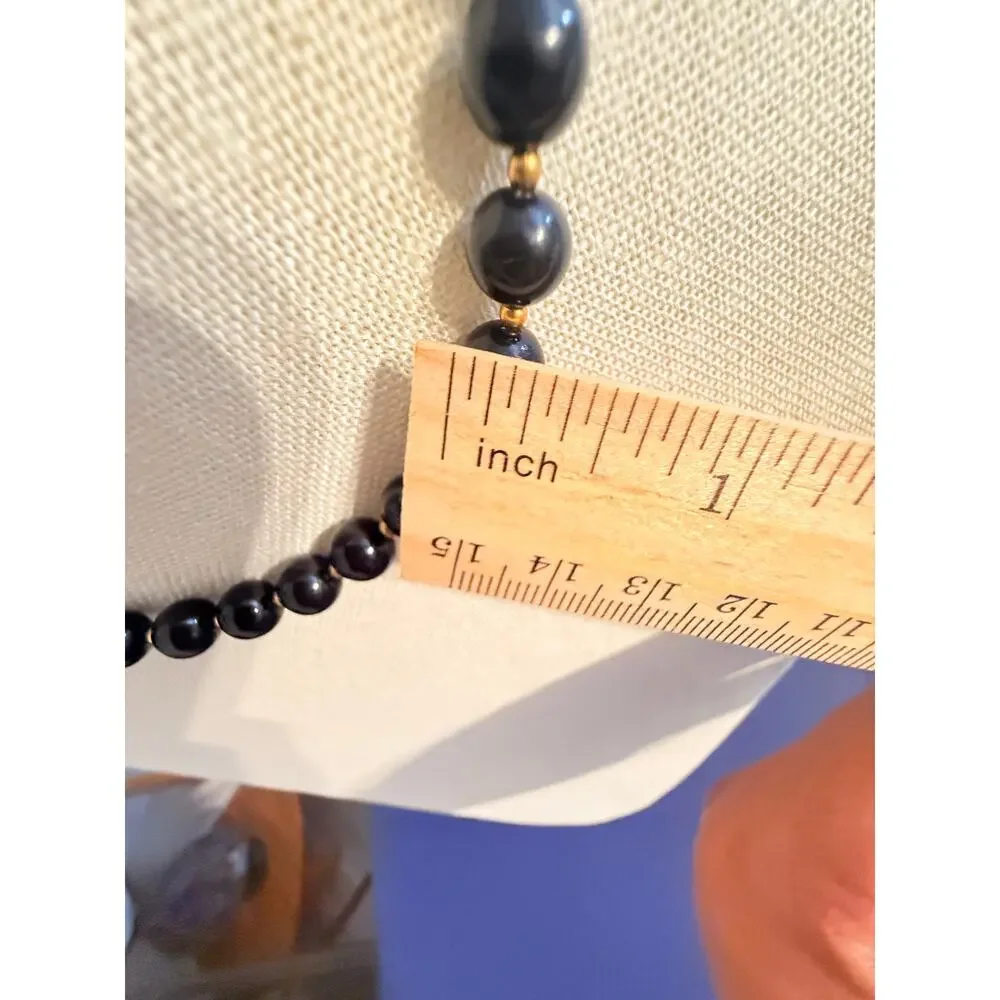 Vintage Black Beaded Choker Necklace 16”